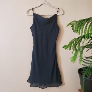 90s black square neckline spaghetti strap dress
